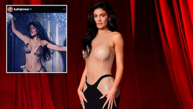 Kylie Jenners Kostüm soll ein „Tribut“ an Demi Moores Kultfilm „Striptease“ sein. (Bild: APA Pool/Jordan Strauss, Invision, Krone KREATIV)