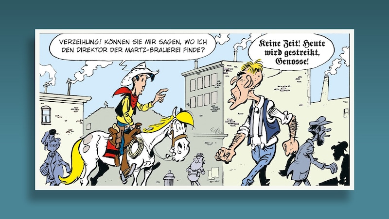 Lucky Luke trifft auf Gewerkschaften und deutsche Einwanderer, was Zündstoff für unzählige Gags liefert! (Bild: Krone KREATIV/Lucky Comics©2024/Story House Egmont)