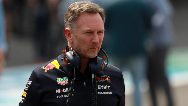 Red-Bull-Teamchef Christian Horner hat am Freitag dem Teamgebäude von Williams einen Besuch abgestattet.  (Bild: AFP/APA/POOL/CARLOS PEREZ GALLARDO)