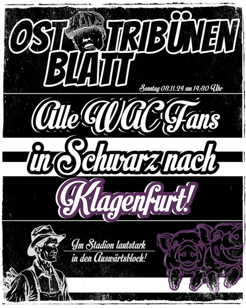 The posting of a WAC fan club on social media. On display: A farmer and purple pigs. (Bild: zvg)