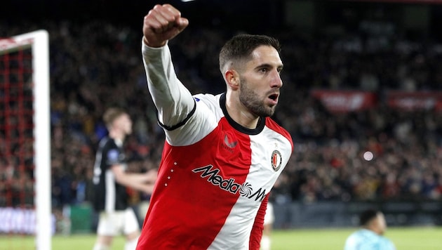 Feyenoord‘s Luka Ivanusec jubelt (Bild: APA/AFP/ANP/Jeroen Putmans)