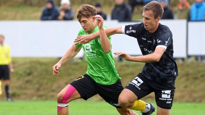 Hospitalized with a shoulder injury: Grünau's Ebner (left).