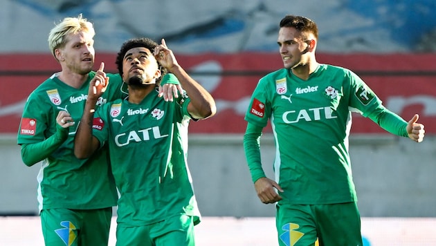 The jubilation over Quincy Butler's winning goal (Bild: GEPA/GEPA pictures)