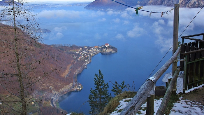 View of Traunkirchen and Lake Traunsee from the Sonnsteinhütte