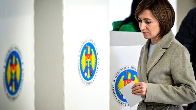 President Maia Sandu is trembling to stay in office. (Bild: APA/AFP/Daniel MIHAILESCU)