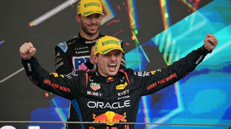 Großer Jubel bei Max Verstappen (Bild: AFP/ APA/NELSON ALMEIDA)