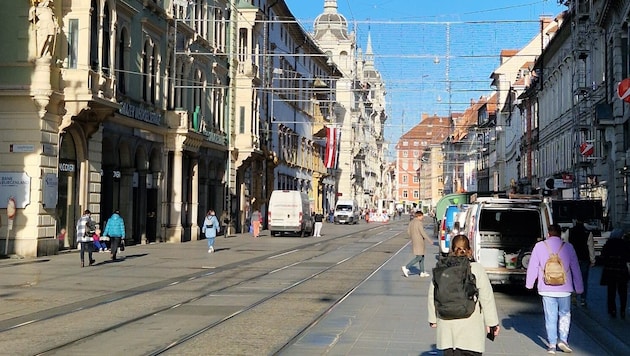 Kurzfristig war keine einzige Straßenbahn in der Herrengasse zu sehen (Bild: Eva Stockner)