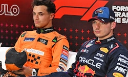 Lando Norris (li.) schimpft nach dem Sieg von Max Verstappen.
