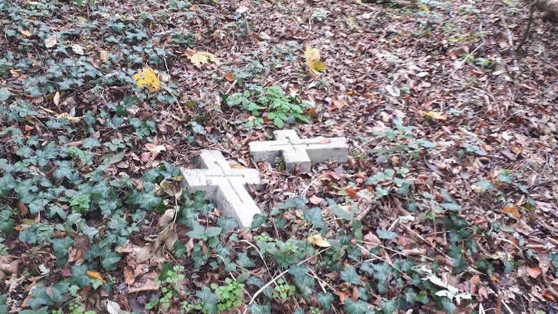 Two crosses from the three-metre-high memorial were found in the bushes. (Bild: ZVG)