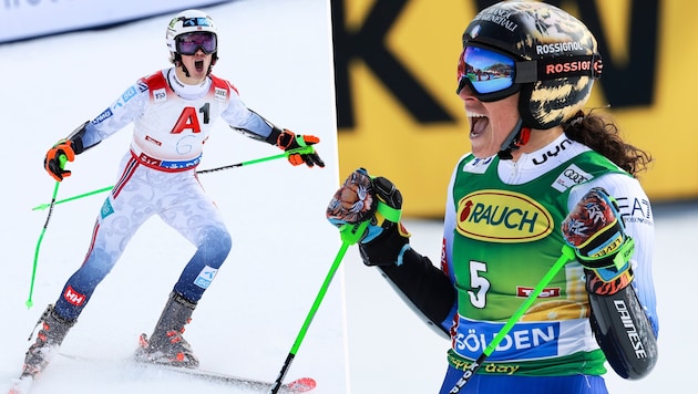 Alexander Steen Olsen und Federica Brignone jubelten zum Auftakt in Sölden. (Bild: GEPA pictures)