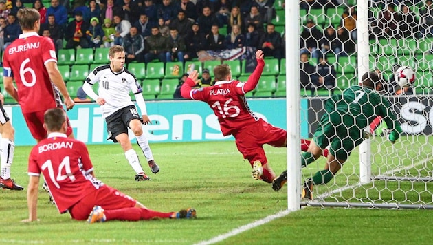 Schaub scored the 1:0 for Austria at the Zimbru Stadium in 2017. (Bild: GEPA/GEPA pictures)