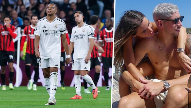 Real Madrid lose at home to Milan. A post by Mina Bonino, Federico Valverde's girlfriend, also caused a stir. (Bild: AFP/OSCAR DEL POZO, instagram.com/minabonino)