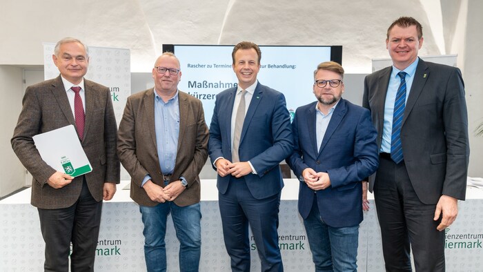 Kages Board Member Gerhard Stark, Michael Koren (Health Fund), Provincial Councillor Karlheinz Kornhäusl, SPÖ Club Chairman Hannes Schwarz and Kages Board Member Ulf Drabek. 