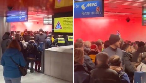 Portugiesische Fans zündeten Pyrotechnik in Münchens U-Bahn. (Bild: twitter.com/SkySport_Ben)