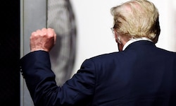 Donald Trump Ende Mai auf dem Weg ins Gericht in Manhattan, wo er wegen einer vertuschten ...