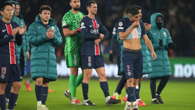 Frust bei den PSG-Spielern nach der Niederlage gegen Atletico (Bild: Copyright 2024 The Associated Press. All rights reserved.)