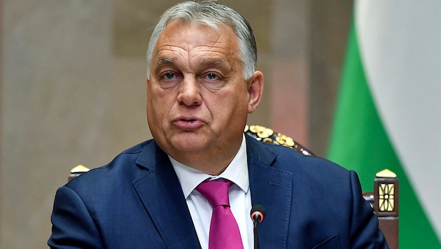 Ungarns Regierungschef Viktor Orbán ereilte die Nachricht über den Wahlsieg von Donald Trump in Kirgistan. (Bild: APA/AFP/VYACHESLAV OSELEDKO)