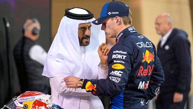 Versucht nicht nur Verstappen zu erziehen: FIA-Präsident Ben Sulayem (li.) (Bild: AP ( via APA) Austria Presse Agentur/2024 The Associated Press. All rights reserved)