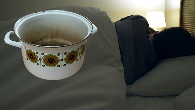 Der Mann lag in seinem Bett, als die 32-Jährige ihm kochendes Wasser aus diesem Kochtopf über Gesicht und Arme geschüttet haben soll. (Bild: Krone KREATIV/Stock.adobe.com/Marco, zVg)