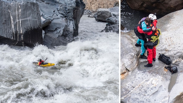 Mario Leitner threw himself into the raging Indus in Pakistan - luckily he was rescued by rope from a life-threatening situation. (Bild: David Vory Sodomka)