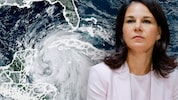 Die deutsche Außenministerin Baerbock warnt vor Killerstürmen. Die Klimakrise ist die größte ...