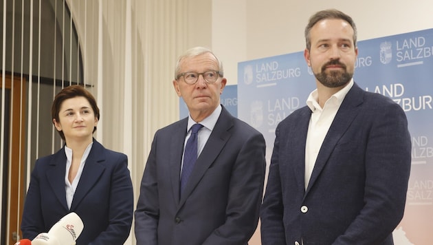 The state government with Marlene Svazek, Wilfried Haslauer and Stefan Schnöll (from left) was unable to convince the population of the major project in the city. (Bild: Tschepp Markus)