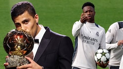 Rodri (l.) wurde mit dem Ballon d‘Or ausgezeichnet, Vinicius Junior (r.) ging leer aus. (Bild: APA/AFP/OSCAR DEL POZO/FRANCK FIFE)