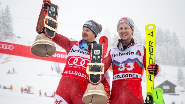 Raschner (right, here with winner Feller) made his first World Cup podium in Adelboden last year. (Bild: AFP/AFP or licensors)