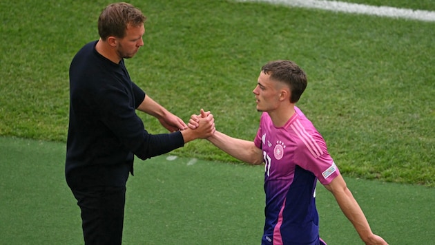 Auch unter Julian Nagelsmann (l.) war die Personalie Florian Wirtz (r.) ein Thema. (Bild: AFP/APA/Fabrice COFFRINI)