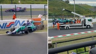 Test gescheitert: Ein KI-Bolide crashte in Suzuka. (Bild: twitter.com/love4968, twitter.com/LauraLeslieF1)