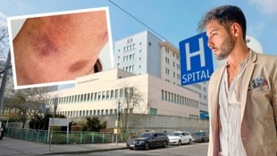 Das Opfer der Prügelattacke (re.) liegt seit Montag im Unfallkrankenhaus Meidling und hat schon mehrere Operationen hinter sich. (Bild: Martin Jöchl, privat, Krone KREATIV)