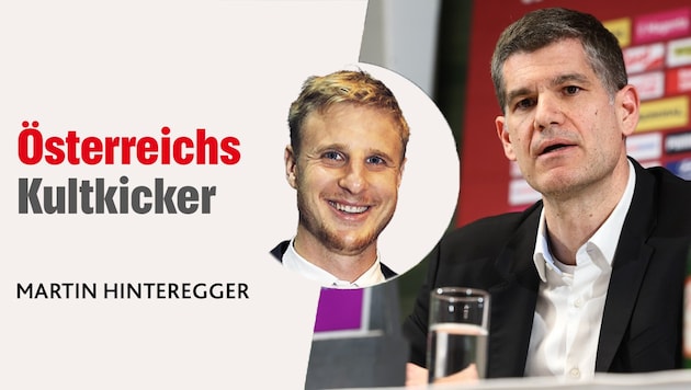 Kultkicker Martin Hinteregger in seiner Kolumne über die Causa Neuhold beim ÖFB. (Bild: GEPA/Krone KREATIV, GEPA Pictures)