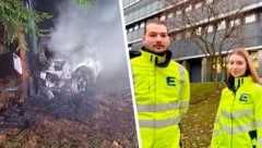 Die beiden Mitarbeiter der Energie Steiermark fuhren zum richtigen Zeitpunkt am Unfallort vorbei. (Bild: Krone KREATIV/Energie Steiermark BFV Deutschlandsberg)