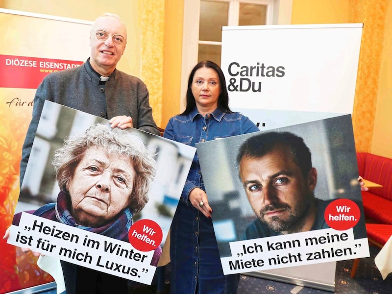 Diocesan Bishop Ägidius Zsifkovics and Caritas boss Melanie Balaskovics called for donations on Sunday. (Bild: Reinhard Judt)