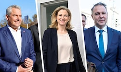 Karl Nehammer, Beate Meinl-Reisinger und Andreas Babler könnten am Freitag bereits in ...