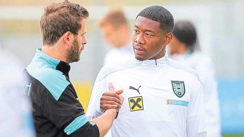 Säumel as ÖFB team assistant with Alaba. (Bild: GEPA/GEPA pictures)