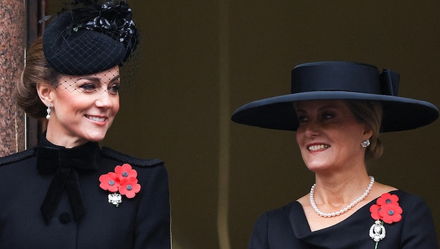 Prinzessin Kate und Herzogin Sophie sollen sich am Remembrance Sunday über Prinz Williams Bart unterhalten haben.  (Bild: APA/AFP/POOL/Toby Melville)