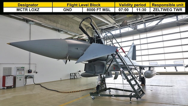 The hangar remained closed over the weekend: there has been no operational readiness throughout Austria since Friday lunchtime, as a line from air traffic control shows (above). (Bild: Krone KREATIV/Jauschowetz)