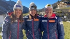 Salzburger Dreimäderlhaus im A-Kader: Anna Andexer, Kristina Oberthaler und Lea Rothschopf (v. li.). (Bild: Ski Austria/Weber)