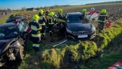 Die Autos kamen nach dem Zusammenprall neben der Straße zu liegen. (Bild: FF Mooskirchen)