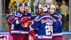 Jubelten in Wien: Huber, Hochkofler, Rowe, Murphy und Robertson (v. li.) – und heute in der Eisarena? (Bild: GEPA pictures)