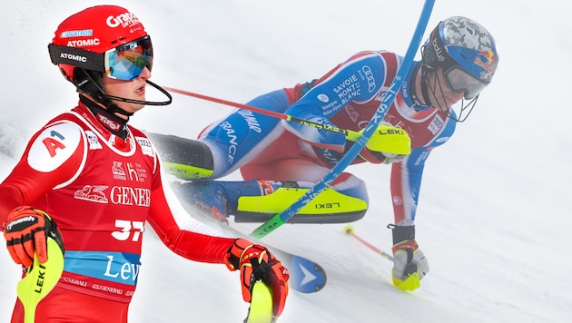 Clement Noel (r.) gewann den Slalom in Levi, Adrian Pertl landete als bester Österreicher auf Rang 15. (Bild: GEPA/GEPA pictures)