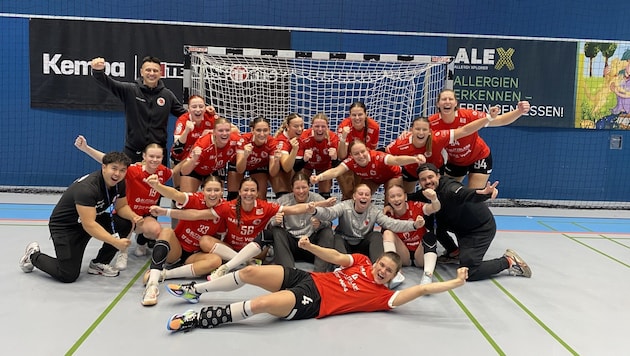 Atzgersdorf's ladies celebrated their historic progress to the round of 16. (Bild: @freesky.photographics)