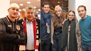 Satans Bratan mit Sportminister Werner Kogler (linkes Bild); Dominic Thiem mit Freundin Lili, Lena Millonig und Moritz Thiem (v. li.). (Bild: Urbantschitsch Mario/Mario Urbantschitsch)