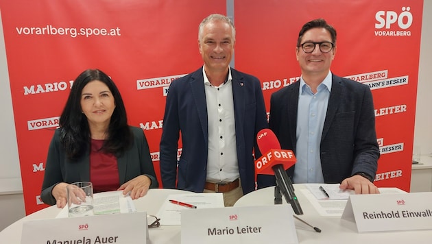 Die drei Landtagsabgeordneten der SPÖ, Manuela Auer, Mario Leiter und Reinhold Einwallner, sind nicht glücklich mit dem Regierungsprogramm. (Bild: SPÖ Vorarlberg)