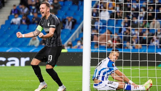 Jakob Jantscher war beim 1:1 gegen Real Sociedad der letzte Sturm-Torschütze gegen ein spanisches Team. (Bild: EPA)