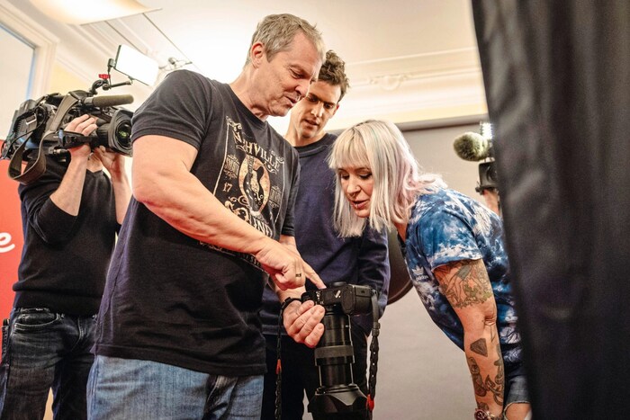 On set: Baumann with Thiem and make-up artist Nadja Hluchovsky.