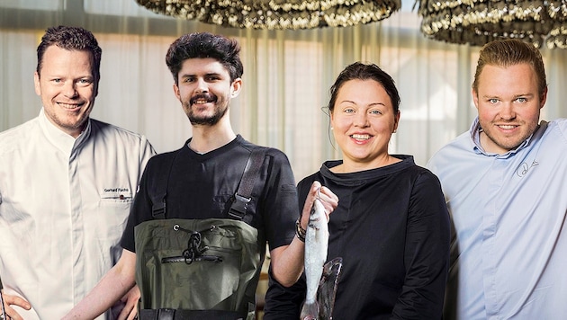 They run the three best restaurants in Styria: Gerhard Fuchs, Harald Irka and Sonja and Richard Rauch (from left). (Bild: Krone KREATIV/Achromatic Photography, Weinbank, Geschwister Rauch)