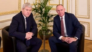 Innenminister Gerhard Karner mit seinem rumänischen Amtskollegen Cătălin Predoiu in Wien (Bild: APA/BMI/KARL SCHOBER)