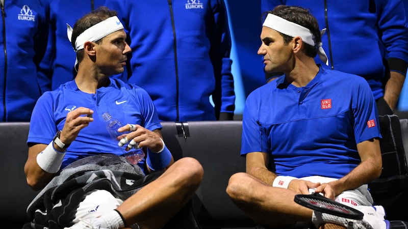 Laver Cup 2022: Federer (right) and Nadal played doubles. (Bild: APA/AFP/Glyn KIRK)